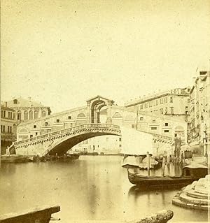 Rialto Bridge Venice Italy Old Stereo Photo 1859