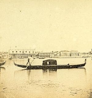 Gondolo at Venice Italy Old Stereo Photo 1859