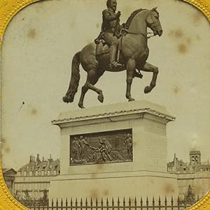 France Paris Henri IV Statue old Stereo Tissue Photo 1865