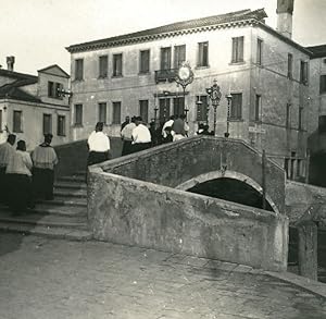 Italy Chioggia Canale Vena Bridge Funeral old Possemiers Stereo Photo 1908