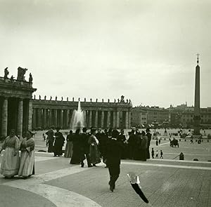 Italy Roma Vatican St Peter Square Tourists old Possemiers Stereo Photo 1908