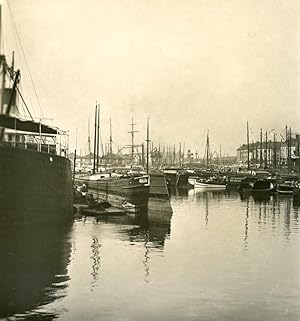Seller image for Belgium Port of Antwerp Dock Ships Sailboats Old NPG Stereo Photo 1906 for sale by Bits of Our Past Ltd