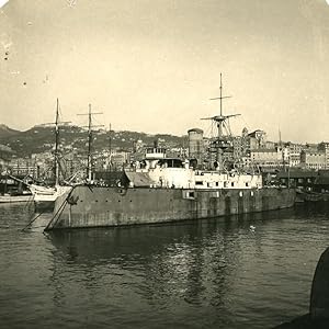 Italy Port of Genoa Wharf Panorama Old NPG Stereo Photo 1906