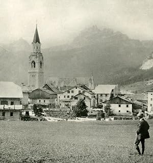 Italy Alps Dolomites Cortina & the Croda da Lago Old NPG Stereo Photo 1900