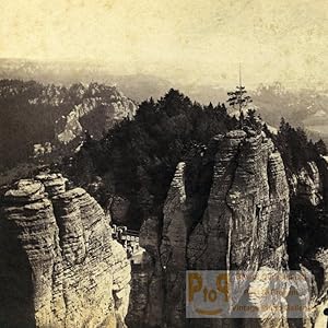 Germany Swiss Saxony Landscape north East of Bastei Old Stereo Photo 1860