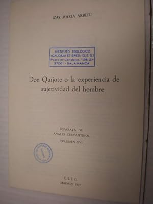Don Quijote o la experiencia de subjetividad del hombre