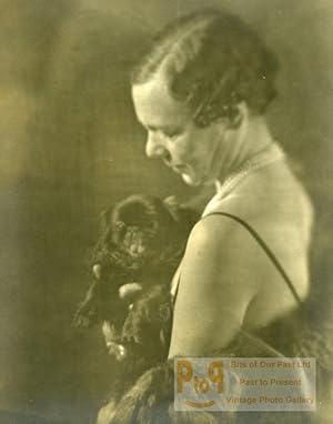 France Woman with dog Artistic Study old Photo 1930