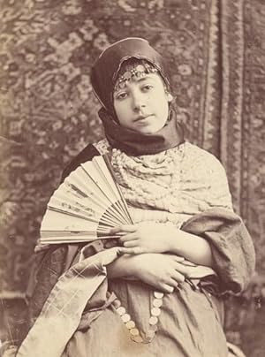 Turkey Young Girl with Fan Fashion Old Albumen Photo 1880