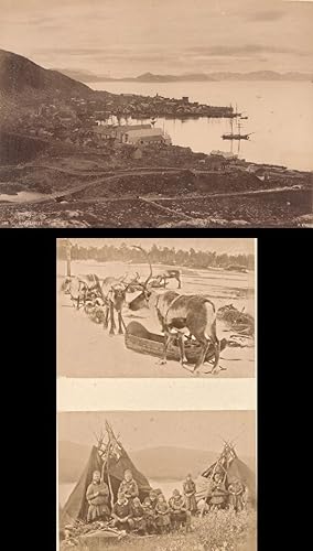 Reindeer Herders & Hammerfest Norwegian landscape Three Old Photos 1890