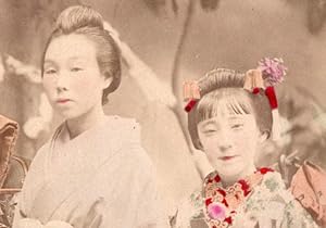 Japan Ricksaw Driver & Japanese Ladies Occupational 2 Old albumen Photos 1890: ANONYMOUS