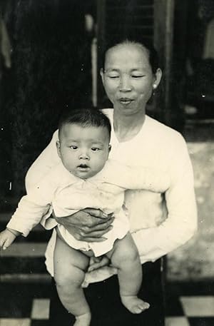 Indochina Cambodia Kampot Chinese & Child Old Amateur Snapshot Photo 1930