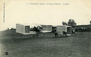 Aviation Henry Farman Biplane Take off Camp de Chalons old Postcard 1908