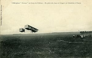 Aviation Henry Farman Biplane in Flight Camp de Chalons old Postcard 1908