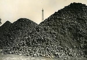 France Pile of Coal on the Quays of the Seine Eiffel Tower Old Photo 1938