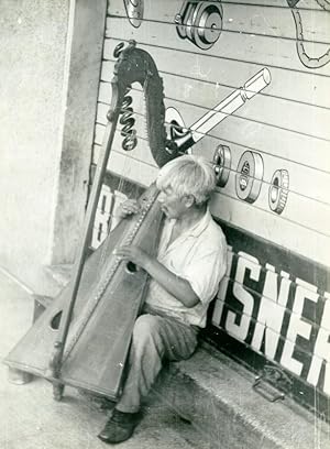 Street Musician Harpist Harp South America ? Old Photo 1940's