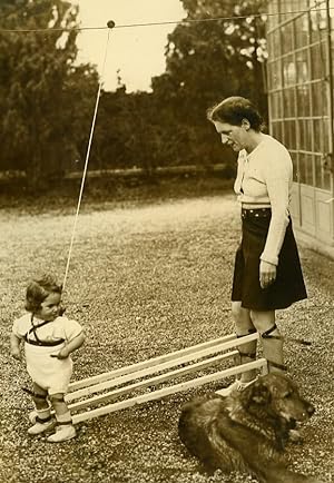 Switzerland Lugano Walking Learning Machine Toddler & Mum Old Photo 1939