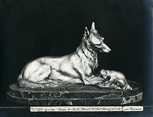 France Paris Art Deco Cadran Workshop Varnier Dog & Puppy Old Photo 1930