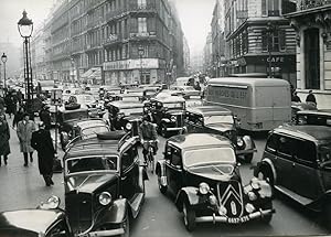 France Paris Transport Workers Strike Traffic Jam near la Bourse Old Photo 1951