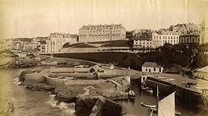 France Biarritz Seaside View from Port des Pecheurs Old Photo 1890