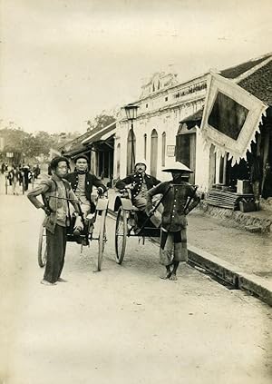 Vietnam French Tonkin Pulled Rickshaw Colonial Empire Old Photo 1890