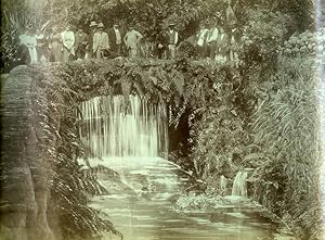 Portugal Azores Sao Miguel Furnas Group at Waterfall Old Photo Raposo 1890