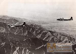 WWII Boeing B-29 Superfortress flying over China Manchuria old Photo 1943