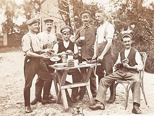 Group of Soldiers having Lunch Militaria old Photo postcard RPPC 1920's