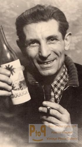 Smiling Man holding Bottle of Jamaica Rum? Cigarette Old Photo 1930's