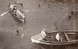 Jamaica Kingston Boats Swimmers Fishermen? Old GJ Becker Photo 1910's