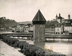 Switzerland Lucerne Covered Bridge Kapellbrücke Old Photo Schroeder 1890