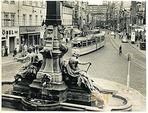 East Germany Erfurt Tramway & fountain city center Old Photo 1971