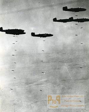WWII Libya ? RAF Mitchell B25 Bombers Bombing Western desert Old Photo 1943