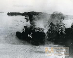 WWII Burma RAF Beaufighters Shelling of Camouflaged Japanese Boat Old Photo 1945