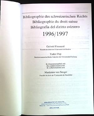 Bild des Verkufers fr Bibliographie des schweizerischen Rechts 1996/1997. Schweizerischer Juristenverein: Referate und Mitteilungen. zum Verkauf von books4less (Versandantiquariat Petra Gros GmbH & Co. KG)