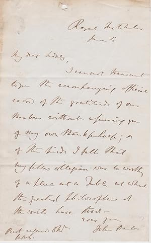 Autograph letter signed to [ the Rev. Edwin] Sidney.