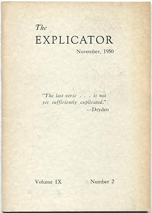 Seller image for The Explicator - November, 1950, Volume IX, Number 2 for sale by Between the Covers-Rare Books, Inc. ABAA