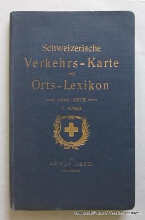 Bild des Verkufers fr Schweizerische Verkehrs-Karte mit Orts-Lexikon. Berge-, Psse- und Gemeindeverzeichnis sowie Angaben ber den Gterverkehr. 5. Auflage. (Davos), Selbstverlag, 1921. Mit 4 lose beigelegten Karten. XXII, 228 S. mit Griffregister. Or.-Lwd.; gering berieben. - Verzeichnet 25.000 Orte. zum Verkauf von Jrgen Patzer