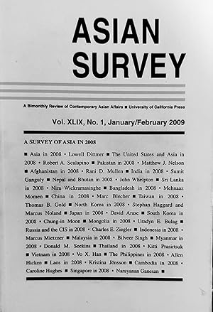 Bild des Verkufers fr Asian Survey A Bimonthly Review of Contemporary Asian Affairs January/February 2009 Vol.XLIX,No.1 zum Verkauf von Shore Books