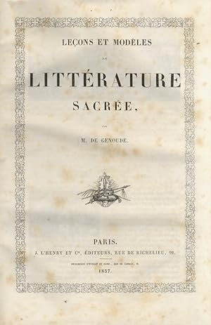 Bild des Verkufers fr Leons et modles de litterature sacre [.]. zum Verkauf von Libreria Oreste Gozzini snc