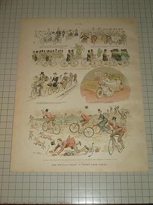 Seller image for 1892 Puck Lithograph of "The Bicycle Craze--A Short Look Ahead" - 19th Century Bicycle Humor for sale by rareviewbooks