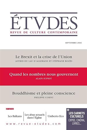 revue études n.4230 : septembre 2016 ; le Brexit et la crise de l'Union