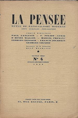 Seller image for La Pense Revue du Rationalisme Moderne - Arts. Sciences . Philosophie Nouvelle Srie N 4 de Juillet-Aot-Septembre 1945 for sale by LES TEMPS MODERNES