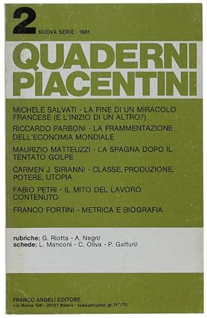 QUADERNI PIACENTINI - Nuova serie. N. 2 - 1981.: