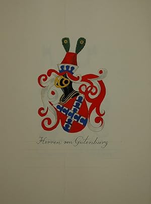 Handgemaltes Wappen des Familiengeschlechts der Herren von Gutenberg. Zeichnung und Aquarell. Dar...