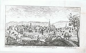Marienberg. Gesamtansicht. "Prospect der Stadt Marienberg", Erzgebirge, Sachsen. Historische Orts...