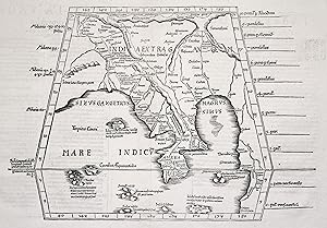 Bild des Verkufers fr Holzschnitt- Karte, v. L. Fries aus Ptolemus "Geographicae enarrationes", ohne Titel, rckseitig "Tabula undecima Asiae continet Indiam extra Gagem & synarum regionem". zum Verkauf von Antiquariat Clemens Paulusch GmbH