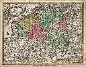 Kupferstich- Karte, n. Seutter v. und b. T.C. Lotter, "Germaniae ingerioris sive Belgii pars meri...