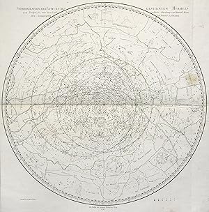 Bild des Verkufers fr Kupferstich- Karte, v. Alberti b. Schraembl, "Stereographischer Entwurf des gestirnten Himmels vom Nordpol bis zum 38. Grad sdlicher Abweichung von Herrn I. Bode. Neu herausgegeben von Herrn F. Schreambl". zum Verkauf von Antiquariat Clemens Paulusch GmbH