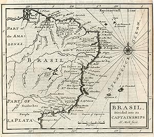 Bild des Verkufers fr Kupferstich- Karte, aus der 1. Ausgabe ( first edition ) of "A sytem of Geography" von H. Moll, "Brasil. Divided into its Captainships". zum Verkauf von Antiquariat Clemens Paulusch GmbH