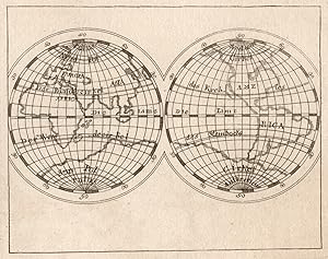 Bild des Verkufers fr Kupferstich- Karte, anonym, aus "Schauplatz der Natur und Knste", "Die platte Weltkugel". zum Verkauf von Antiquariat Clemens Paulusch GmbH
